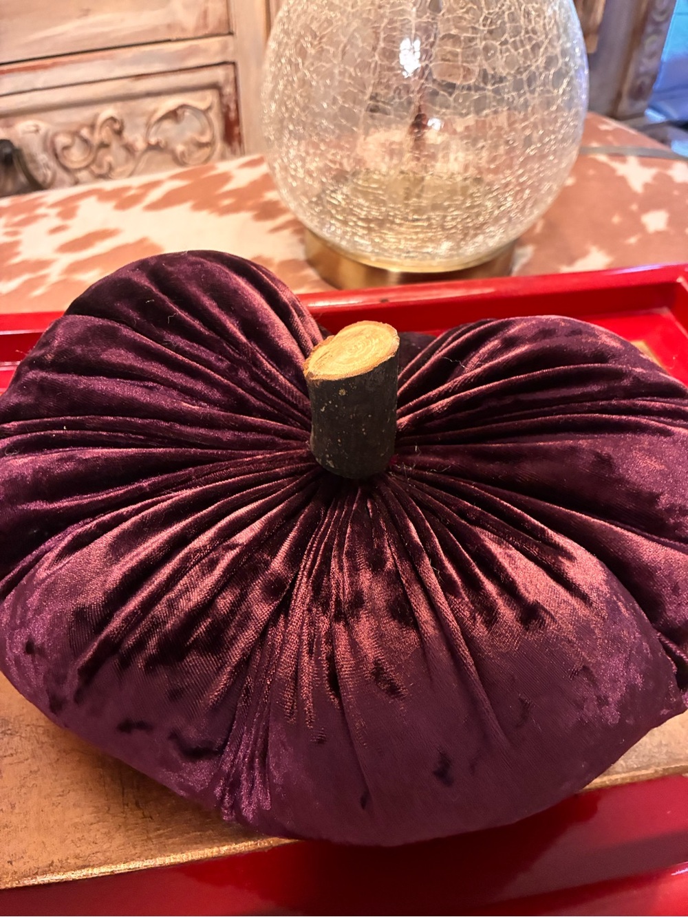 Velvet  Decorative Pumpkin in Deep Plum 8” X 10” handmade - Rustic Stem